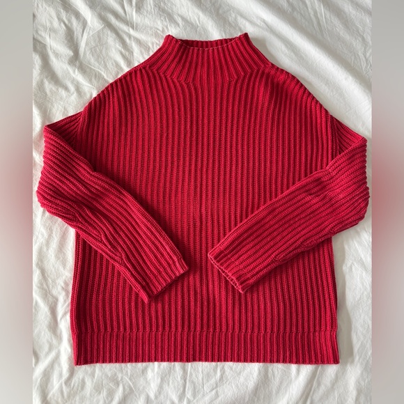 Gap 100% Cotton Sweater, Boxy, Red, Mock Turtleneck - Picture 1 of 5